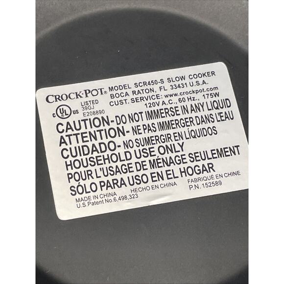 Crock Pot Model SCR450-S-BR Replacement Base Heating Element Slow Cooker Works - Picture 5 of 7